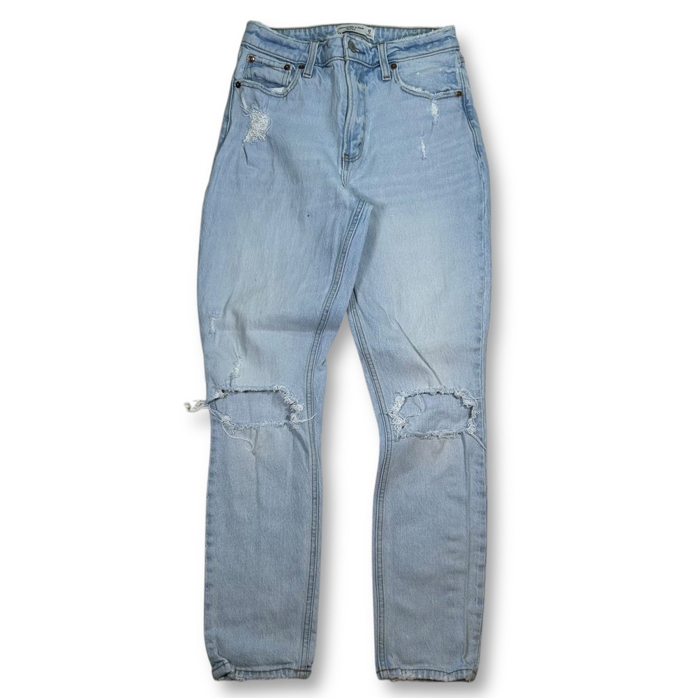 Abercrombie‎ & Fitch Ripped High Rise Mom Jeans Distressed Denim Light Wash 26